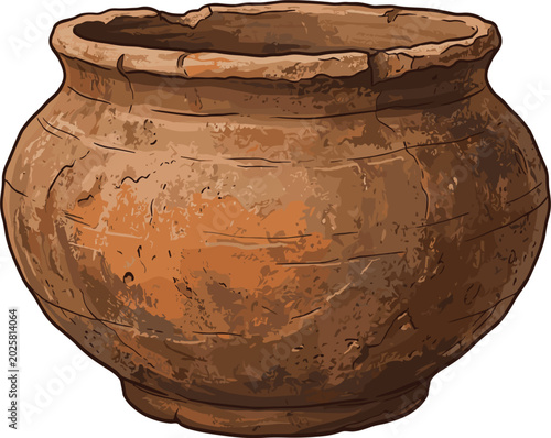 Fényképezés Rustic cracked clay pot vector illustration with texture, isolated ancient earth