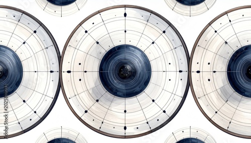 Overhead View of Handpan Drum Surfaces with Musical Note Layout Pattern in Monochrome