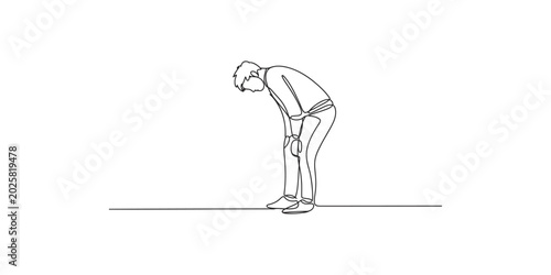 Schilderij op canvas A simple line drawing of a man bowing or bending over in a minimalist style on w