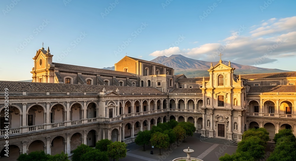 Fototapeta premium Magnificent Architecture of Catania, Sicily, Italy, with Mount Etna.