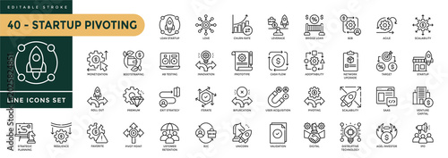 Bild auf Leinwand A collection of Startup Pivoting icons set with editable stroke, including  disruption, agile, innovation, adaptability, iterate