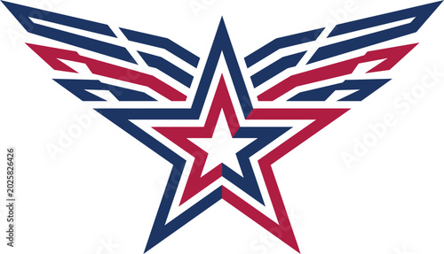 Tableau sur toile American star symbol with red white and blue wings insignia logo design element
