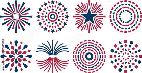 Red white and blue starburst shapes and patterns collection