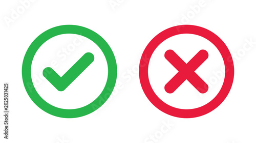 Foto Green check mark and red cross icons inside circles on transparent background, representing confirmation and denial