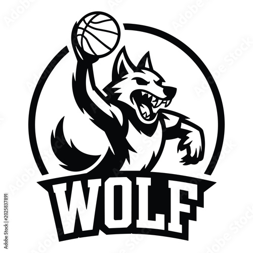 Wolf Basketball Player Logo Design Vector Art