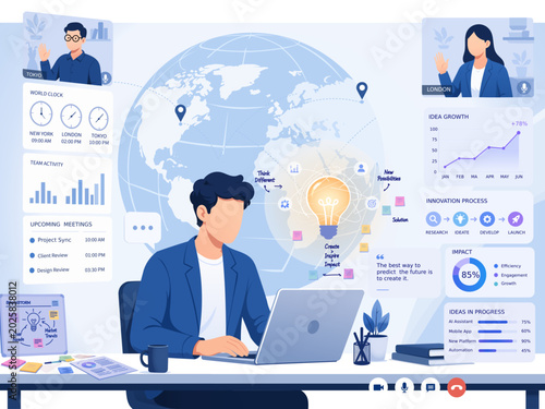 Innovation Team Brainstorming in Modern Creative Office Illustration