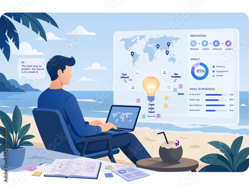Creative Business Team Meeting at Vacation Resort Illustration