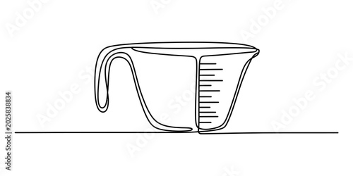 Tableau sur toile Single line drawing of a measuring cup with measurement marks and a handle, simp