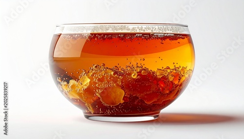Fermented apple cider vinegar with mother culture sediment in clear glass jar studio close-up
