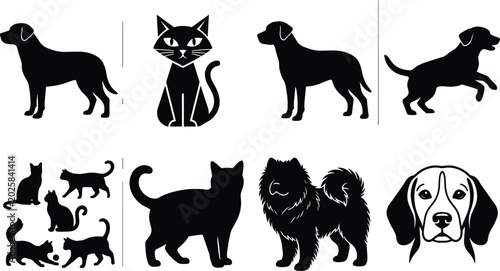 Photos Dog and cat silhouette collection featuring various poses and styles for pet des