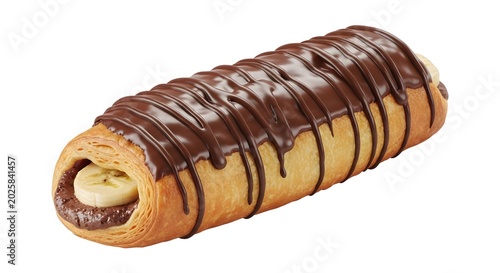 Chocolate Drizzled Eclair Pastry with Cream Filling.