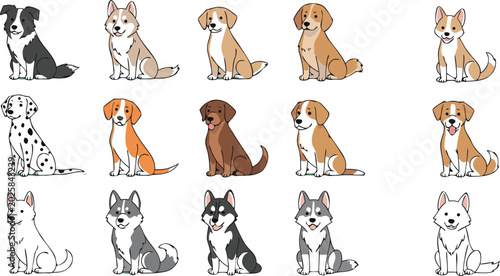 Tableau sur toile Cute dog breed vector illustration set featuring puppies and domestic pet charac