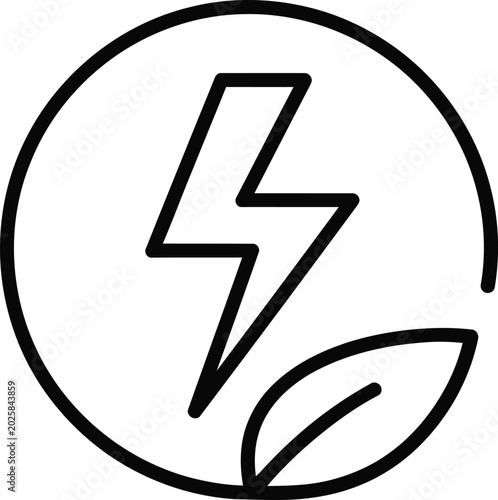 Green energy icon with lightning bolt and leaf symbol, lightning
