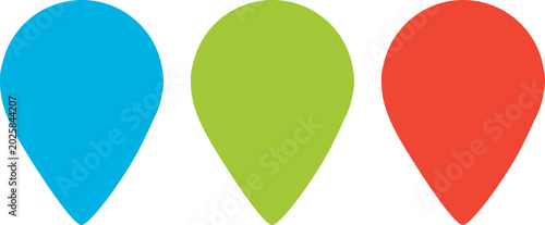 Blue, green and red location pins. You are here. Vector hand drawn pictograms collection.