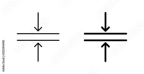 Foto Compression and thickness icons with inward pointing arrows