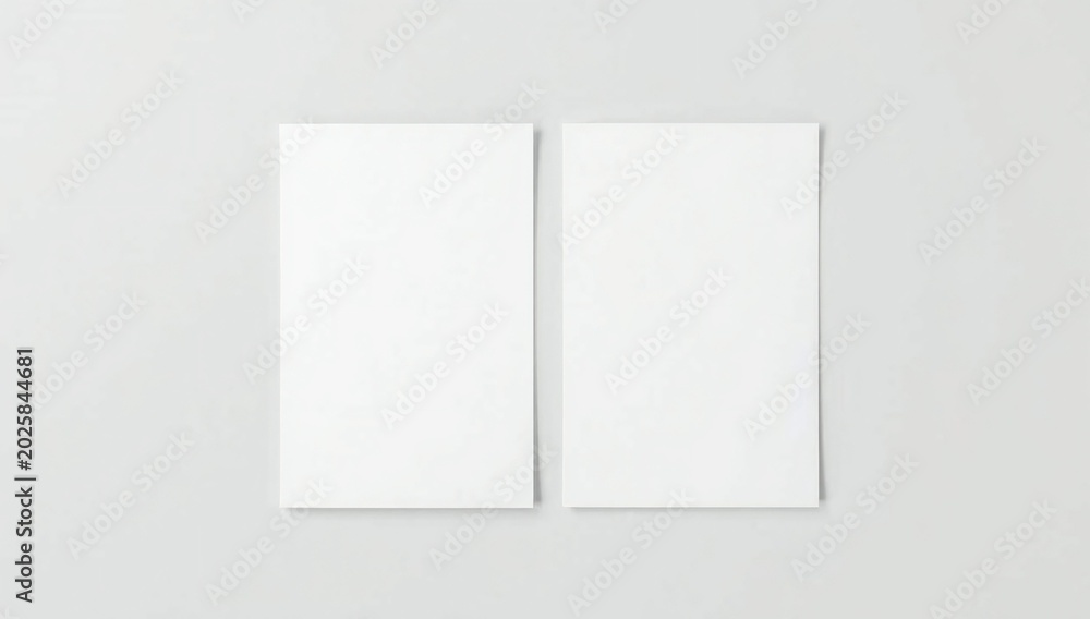 Fototapeta premium Two blank vertical white paper sheets placed side by side for a professional branding mockup design