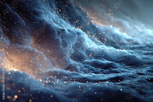 Abstract Cosmic Clouds with Glowing Stardust and Ethereal Blue Nebula Background