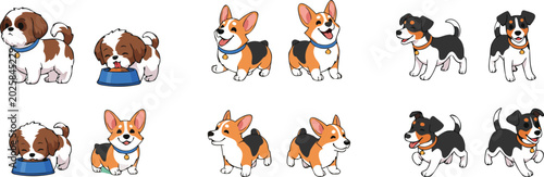 Foto Cute dog cartoon vector illustration set featuring corgi shih tzu and terrier pu