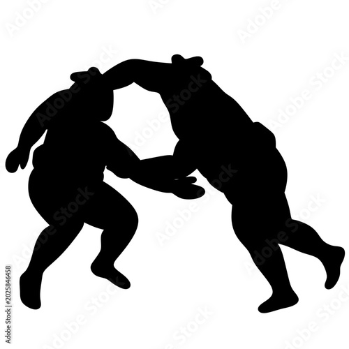 Foto vector silhouette of two sumo wrestlers fighting