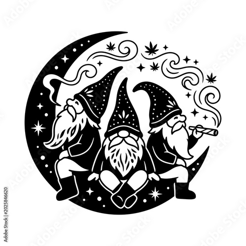 Moon cannabis gnome leafy silhouette design