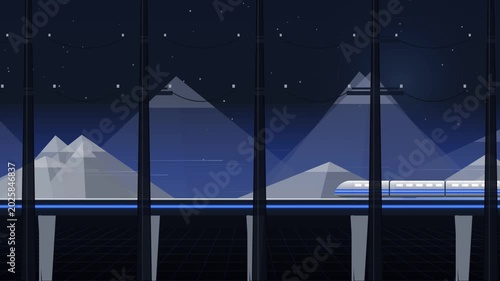 High Speed Train Traveling Through Mountain Landscape at Night Motion Graphic