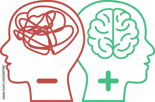 Tableau sur toile Comparison of mental health showing a chaotic and disordered mind versus an orga