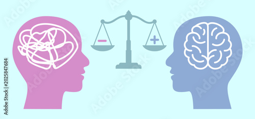 Cuadro en lienzo Psychological balance assessment comparing a confused and disordered mind with a