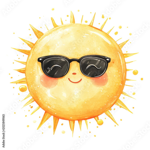 Smiling sun wearing sunglasses, colorful design on transparent background on Transparent Background