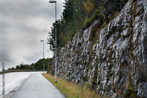 A road in the mountains on a rainy day