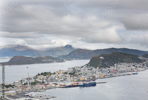 View of the port of Ålesund from a bird's-eye view
