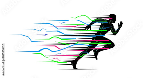Photos Runner in Motion with Colorful Lines.