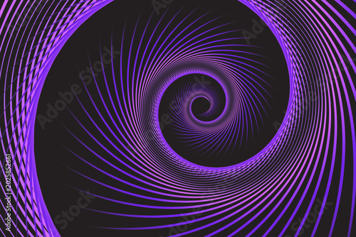 Energetic purple spiral pattern with glowing lines on black background, perfect for tech themes, sci-fi, or modern art concepts.