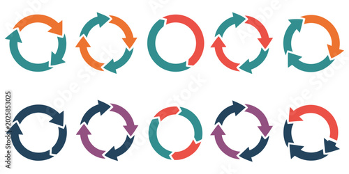 Canvastavla Circle arrows icon set, round reload sign, repeat and rotate arrow symbols, vect