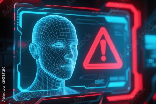Ai generated deepfake fake news facial recognition misuse digital warning alert technology concept