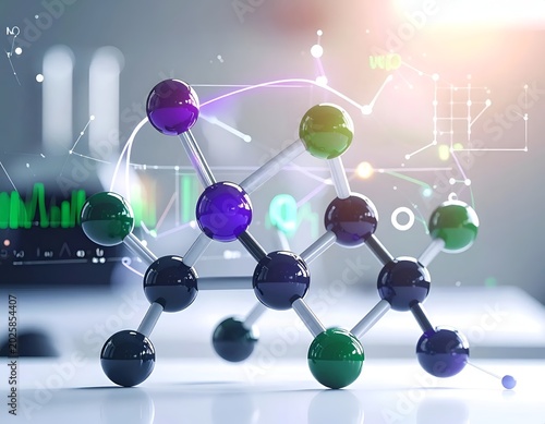 Colorful molecular structure in futuristic laboratory.