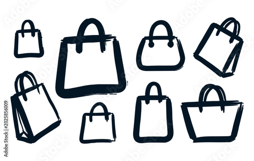 Shopping Bag Hand Drawn Icons Set Collection