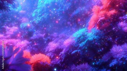 Vibrant colorful anime digital scene with dynamic lighting effects, bold saturated tones, wide view, expressive anime art style, 4K seamless looping animated wallpaper background