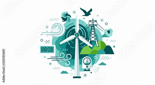 Wind Energy Vector Illustration for Renewable Power and Sustainability Concepts