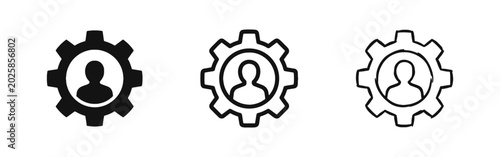 фотографія User settings gear icon set in solid, outline, and hand-drawn styles