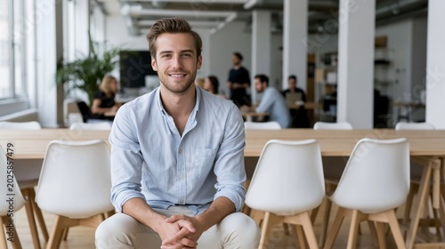 Un hombre joven, ejecutivo de una empresa, en una sala de reuniones