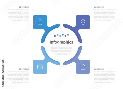 Valokuva A 4-box infographic is a versatile visual layout designed to organize exactly four related data points, categories, or process steps into a balanced grid or sequential structure