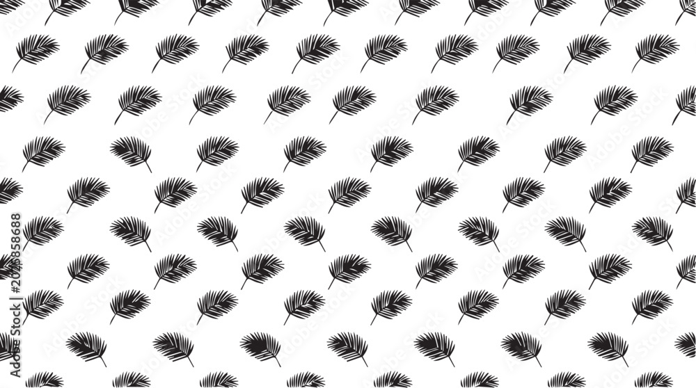 Fototapeta premium Black and white minimal tropical leaf seamless pattern background with hand drawn Monstera fronds