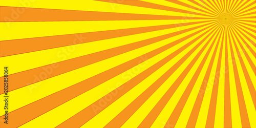 Quadro em tela Yellow sunbeams or sun rays background with dots pop art design