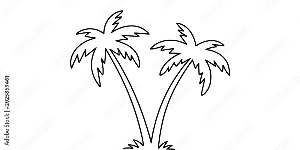 Obraz premium Two tropical palm trees outline illustration
