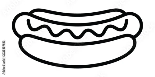 Fototapeta Simple black outline icon of a tasty hotdog with wavy mustard line