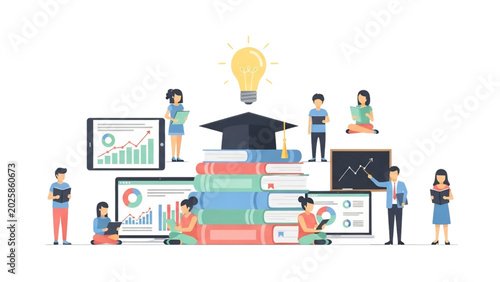E-Learning Online Education and Academic Graduation Concept with Stack of Books SVG Transparent Background Vector Illustration