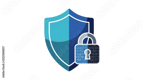 Cyber Security Blue Shield and Binary Code Padlock Protection Icon SVG Transparent Background Vector Illustration