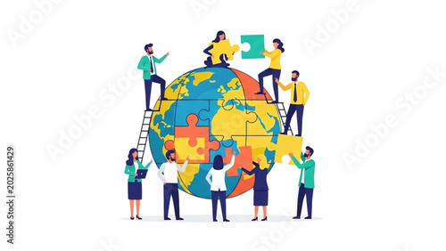 Global Business Partnership Team Building World Map Puzzle Concept SVG Transparent Background Corporate Vector Illustration