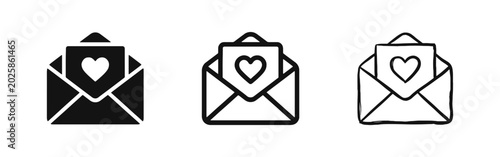 Konstfotografi Love Letter Envelope with Heart Icon Set - Romantic Message Valentine Day Concep