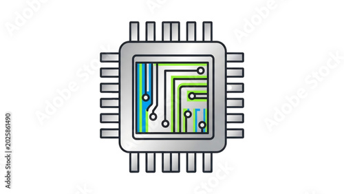 Computer Processor CPU Microchip with Circuit Lines Icon Graphic SVG Transparent Background Technology Vector Illustration